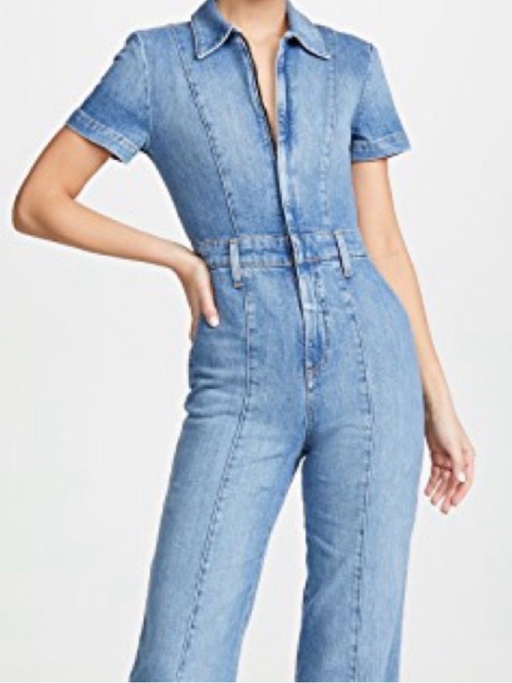 Alice + Olivia “Gorgeous” Denim Jumpsuit w Raw Hem, Size 27 - Picture 3 of 12